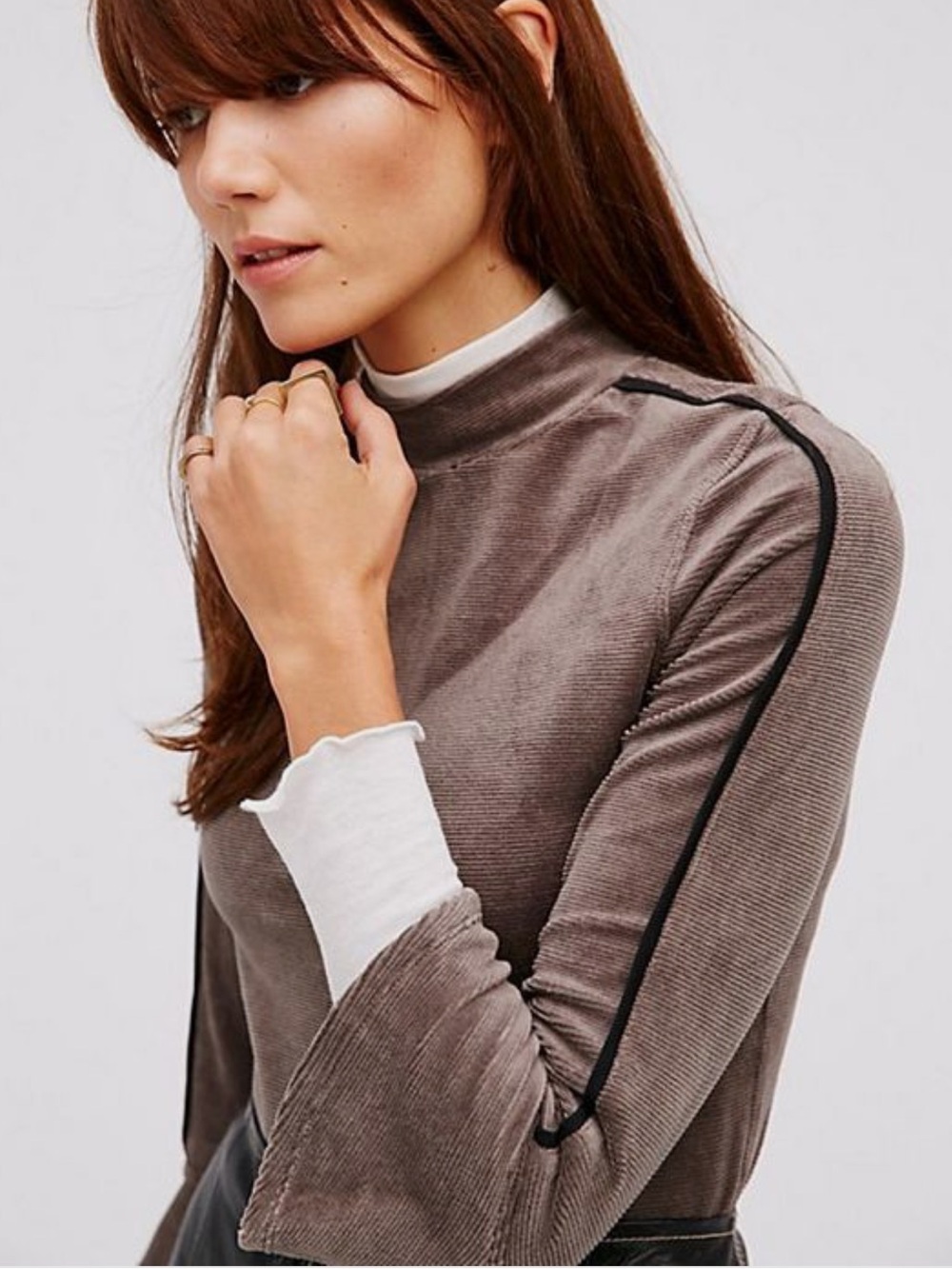 Free People Velvet Gray Corduroy Bell Sleeve Shirt